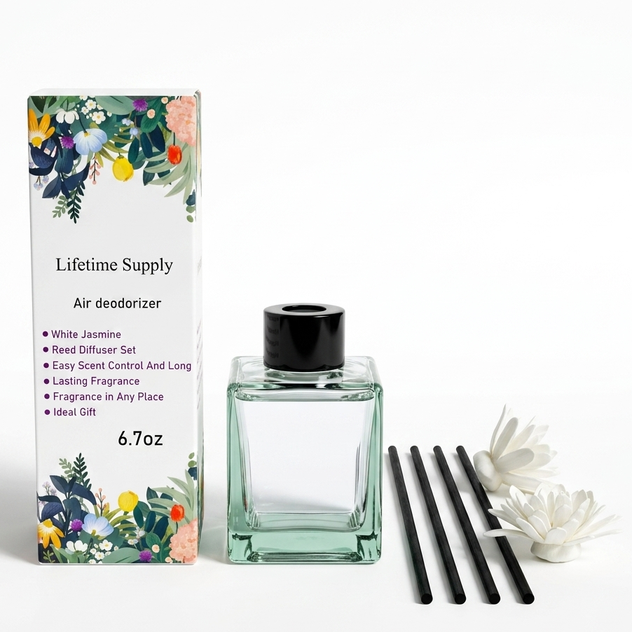 Air Deodorizer Reed Diffuser Set – White Jasmine Scent, Long-Lasting Fragrance (6.7oz)